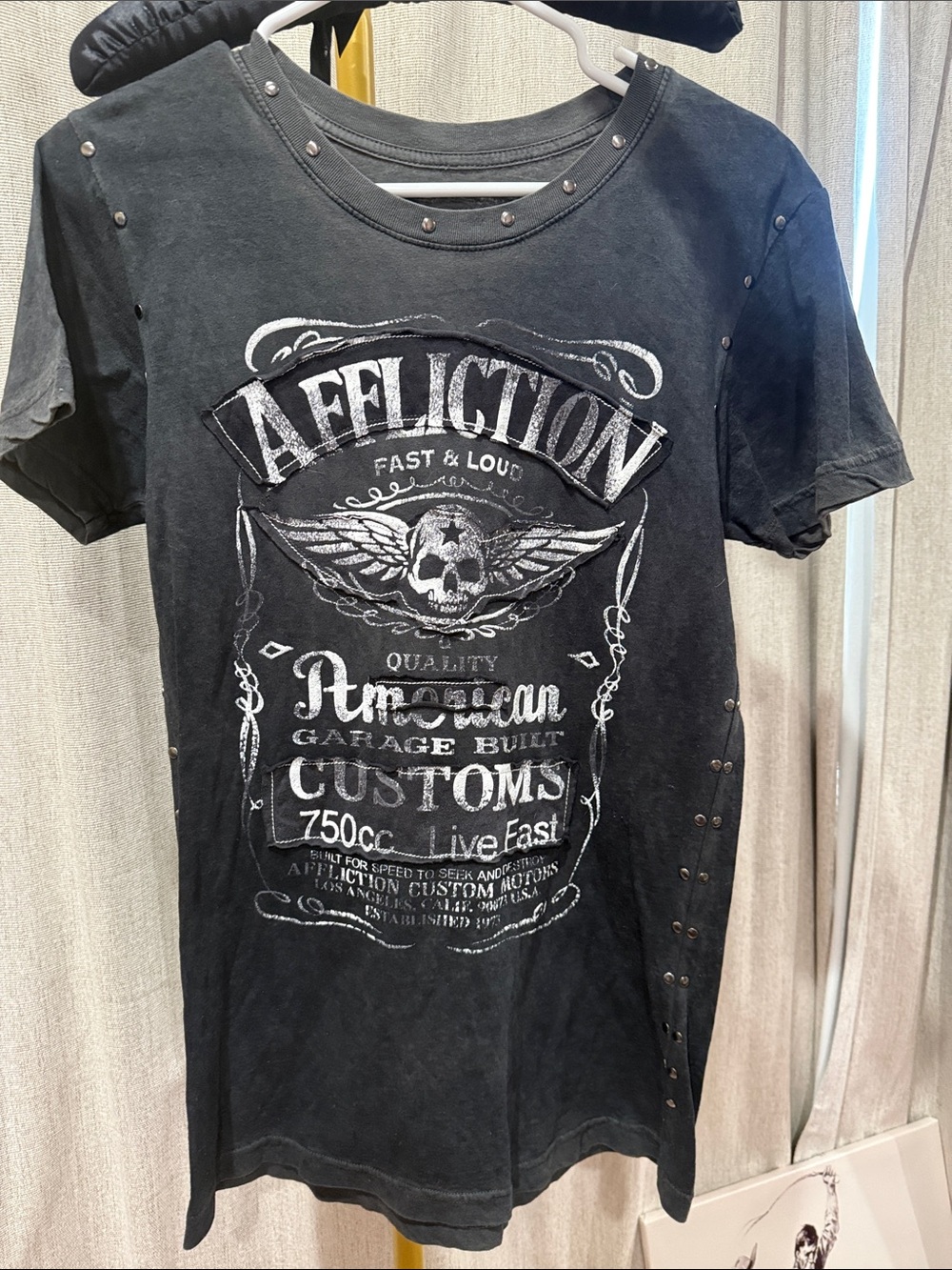 Affliction Black Short-Sleeve Graphic Tee with Stud Accents